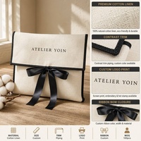 Pochette en toile de coton sergé personnalisée avec logo imprimé et nœud, pour vêtements de luxe, emballage de cheveux, pochette anti-poussière en mousseline