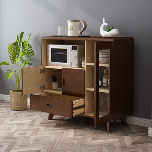 Buffet en bois massif de style nordique, armoire pour micro-ondes, 900 mm de hauteur, armoire de rangement multifonctionnelle pour la cuisine, design minimaliste moderne - Product Image 3