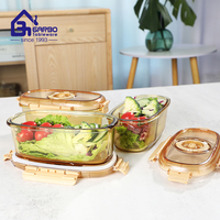 Boîte repas en verre borosilicate, conteneur alimentaire sous vide personnalisé 950 ml, couleur ambre solide, micro-ondable, réutilisable, hermétique