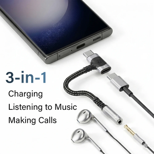 USB Type C ถึง3.5แจ็คอะแดปเตอร์หูฟัง HIFI USB C TO C & 3.5MM สายอะแดปเตอร์เสียง AUX สำหรับ <span class=keywords><strong>Samsung</strong></span> S26 25 iPhone 17 - Product Image 2
