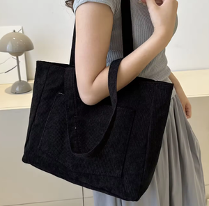 Sac à main multifonctionnel en coton et velours côtelé avec logo personnalisé, poche et fermeture éclair, sac de shopping - Product Image 5