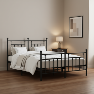 <b>Black</b> Powder Coated King Rectangular Metal Bed <b>Frame</b> Traditional Bedroom Furniture - Product Image 2