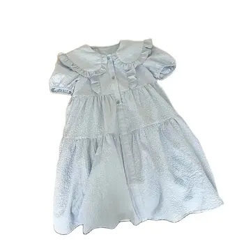 تنورة صيفية للأطفال 2024 فستان صيفي متوسط الحجم للفتيات من القطن مزخرف بطية صدر كبيرة فستان أميرة
