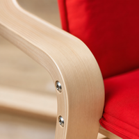 Fauteuil moderne en bois de bouleau courbé de style nordique, ergonomique, dossier haut, tissu rouge rembourré, fauteuil de relaxation pour salon
