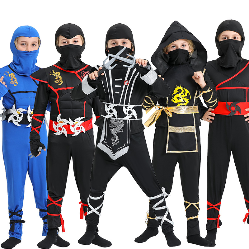 Bán hàng nóng cậu bé Ninja trang phục trẻ em Halloween trang phục màu đỏ đen trùm đầu Ninja trang phục Bộ