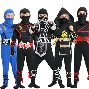 Offres Spéciales garçon Ninja Costume enfants Halloween Costumes rouge noir à capuche Ninja Costumes ensembles