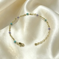 Bracelet enroulé tressé en laiton plaqué or avec perles de pierre naturelle, fait main, tendance, pour femme, vente en gros