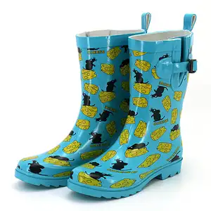 Botas de chuva femininas de meia panturrilha personalizadas à prova d'água com estampa de botas de jardim