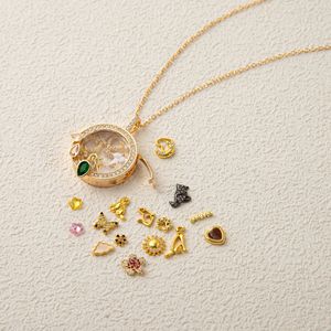 Collier pendentif médaillon vide en verre personnalisable DIY vintage, plaqué or 18 carats, avec zircons colorés pour femme - Product Image 3