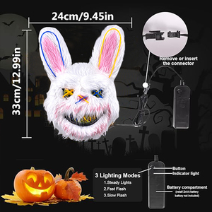 Bloody Rabbit Killer Headgear Luminous Light Halloween Cosplay Face <strong>Mask</strong> <strong>Scary</strong> Animal Plush Ghost Head Cover Prop - Product Image 6