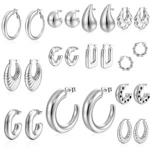 38 modèles de tubes ronds géométriques plaqué or véritable 18 carats boucles d'oreilles créoles épaisses hypoallergéniques sans ternissement en acier inoxydable vente en gros - Product Image 5