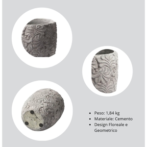 Vaso Decorativo in Cemento Stile Nordico Design Floreale Geometrico Grigio 18x16x16 Cm per Uso Interno ed Esterno - Product Image 3