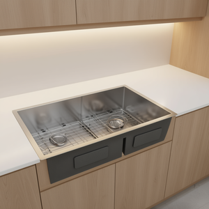 Fregadero de cocina doble bajo encimera D0100H5PQE8 de 33x19x10 pulgadas, 60/40, de acero inoxidable cepillado, fácil de limpiar - Product Image 2