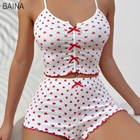 Ensemble de pyjamas pour femmes taille élastique ensemble de vêtements de nuit en forme de coeur imprimé sans manches Shorts doux vêtements de maison pour l'été et l'automne