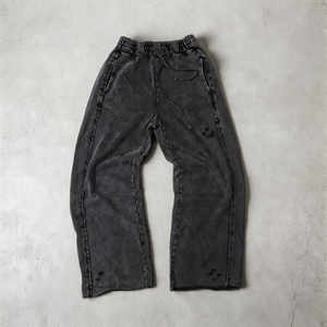 Hot Selling Custom Men's 100% Cotton Ripped Vintage Washed Sweatpants Casual Loose Fit Distressed Knitted <b>Pants</b> for Men - Product Image 2