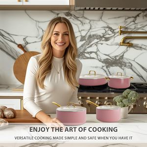 Juego <span class=keywords><strong>de</strong></span> Utensilios <span class=keywords><strong>de</strong></span> Cocina <span class=keywords><strong>de</strong></span> Cerámica No Tóxicos Regalo Olla Holandesa Dorada Cacerola Sartén para Saltear y Freír Juego <span class=keywords><strong>de</strong></span> <span class=keywords><strong>Ollas</strong></span> y Sartenes - Product Image 6