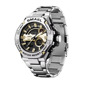 SMAEL Men Simple Waterproof Alarm <b>Clock</b> Multifunctional Silicone Band Stainless Steel Quartz Watch Luminous 8090 - Product Image 5