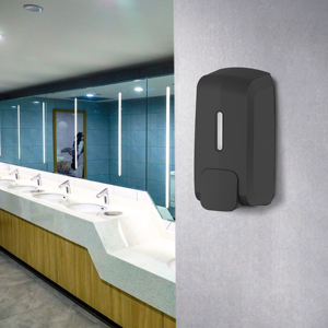 Distributeur de savon liquide manuel FANDA Mini en plastique noir moderne, mural, écologique, 500 ml, pour toilettes, pour le bureau - Product Image 2