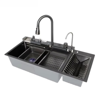 Évier de cuisine multifonctionnel intelligent en acier inoxydable 304, design nid d'abeille chinois tendance, 100 cm, avec lave-tasses et égouttoir