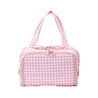 Trousse de Maquillage KONCAI OEM à Carreaux, Grande Trousse de Toilette de Voyage, Organisateur à Double Ouverture Latérale, Pochettes en Maille, Porte-Pinceaux, Étui de Maquillage