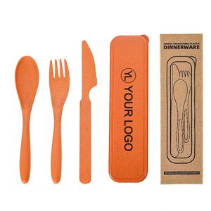 Custom Logo Durable High Quality Portable Wheat Straw Cutlery <b>Set</b> Reusable Travel <b>Lunch</b> Utensils for Student Welcome Kits - Product Image 1