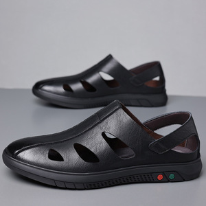 Sandalias de Verano para Hombre, de Cuero Genuino, Punta Cerrada, Suela de Goma Antideslizante, Casuales, para Conducir al Aire Libre - Product Image 2