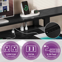 AJUNION Bureau de jeu en forme de L avec station de charge LED Table d'ordinateur avec support de moniteur ergonomique Tiroir réglable