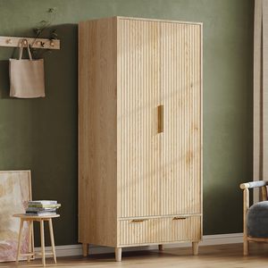 Armario Moderno de Madera SENYU con Frente Acanalado Ondulado y Tirador de Metal Dorado, Muebles Contemporáneos para Dormitorio - Product Image 4