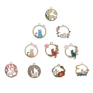 Enamel Pendants Round Ring Alloy Cat Moon Flower Charms Metal DIY Accessory Factory Suppliers Jewelry Findings