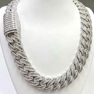 สร้อยคอเงินแท้ 925 ประดับเพชรทรงบาแกตต์ VVS1+ มอยส์ซาไนต์ แบบ Cuban Link  สำหรับผู้ชาย สไตล์ฮิปฮอป  เหมาะเป็นของขวัญแต่งงาน  เครื่องประดับแร็ปเปอร์สุดหรู - Product Image 1