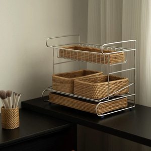 Multi Layer <b>Storage</b> Basket With Drawers For Cosmetic Makeup <b>Dressing</b> <b>Table</b> Organizer 304 Stainless Steel Large Medium Small Size - Product Image 3