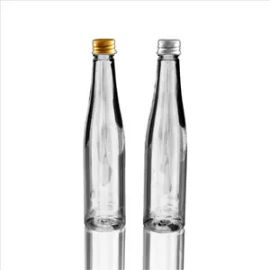 批发定制的空透明平板220毫升玻璃瓶，用于果汁，冰沙，蜂蜜，番茄酱