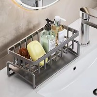 Organisateur d'évier de cuisine avec égouttoir Éponge Stockage Support de robinet Tige Métal Acier Type debout Installation murale Utilisation d'articles divers