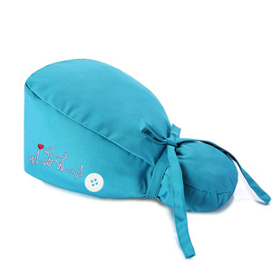 Cola de caballo turbante gorras lindo cachorro bordado colorido transpirable algodón poliéster con botón seguro para departamento ambulatorio - Product Image 6