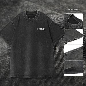 Wholesale Custom 100% Cotton Knitted Oversized Summer Brand Spray Cut Acid Wash Short Sleeve Unisex T-<b>Shirts</b> - Product Image 2