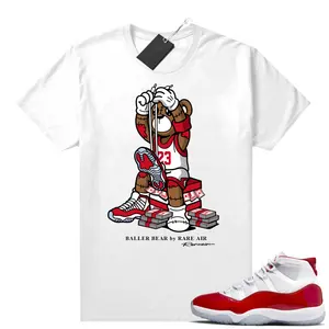 Cherry 11s Sneaker Match Weißer Baller Bär von Rare Air Print 100% Baumwolle Unisex Grafik T-Shirt für Männer Streetwear Herren T-Shirt