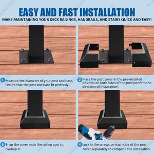 Cubierta de base de poste dividido de aluminio negro de 3 pulgadas, herrajes de valla populares con brida de placa de marco de Metal para enrejado de esgrima y puertas - Product Image 5