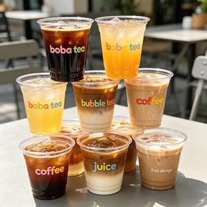 Gobelets en plastique PET transparents personnalisés de 8 oz, 12 oz, 16 oz, jetables, avec couvercles et pailles imprimés du logo, pour thé, café, espresso - Product Image 1