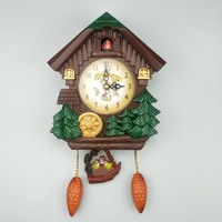 Jam Dinding LED Plastik Kreatif Bentuk Rumah Cuckoo, Dekoratif, Bertenaga Baterai, dengan Musik Lonceng, untuk Kamar Anak