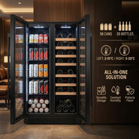 Réfrigérateur à vin autonome D OEM 100L à double zone, 20 bouteilles + 58 canettes, en acier inoxydable, avec compresseur, pour usage domestique et extérieur