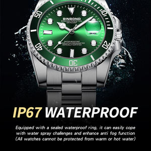 Montre à quartz pour homme Binbond 920, bracelet en acier inoxydable, lumineuse, résistante à l'eau 30M, cadran vert de luxe, tendance pour homme - Product Image 4