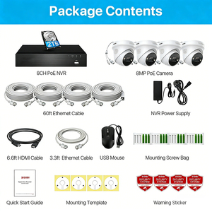 <span class=keywords><strong>Système</strong></span> de caméra de sécurité CCTV <span class=keywords><strong>professionnel</strong></span> 8 canaux, disque dur 2 To, 4 caméras tourelles IP PoE 5MP avec IA, audio et visualisation à distance via application - Product Image 6