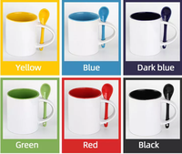 Tasses à café en céramique à sublimation blanche, verres à café personnalisables, simples émaillés, couleur intérieure 11oz avec cuillère pour cadeau de promotion