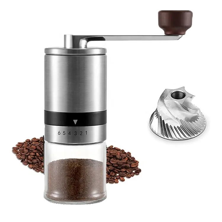 Profession elle kleine manuelle Kaffeemühle Kaffeemühle Mühlstein Mechanischer Holzkopf Silber Kaffeemühle