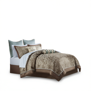 Ensemble de couette 12 pièces en coton, taille King, housse de couette brodée, literie, style classique, utilisation toute saison - Product Image 1