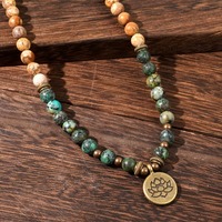 Bohême Pierre Naturelle Collier Dainty Image Jaspe Africain Turquoise Collier De Perles Énergie De Guérison Lotus Charme Chapelet pour Hommes