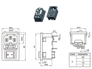 <strong>AC</strong>-01 <strong>AC</strong> Power <strong>Socket</strong> <strong>Switch</strong> With Lamp With <strong>Fuse</strong> Holder With Ear 10A / 250V 10A 250VAC 3 Pin Iec320 C14 <strong>Inlet</strong> Connector <strong>Plug</strong> - Product Image 6