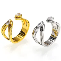 Gedrehter Offener Ring aus Edelstahl, Doppelt Birnenförmig Geschnittener Klarer Zirkonia Vergoldeter Schicker Ring für Damen Tägliches Tragen