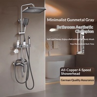 Ensemble de douche mural en laiton avec mitigeur thermostatique encastré, pommeau de douche effet pluie et douchette à main