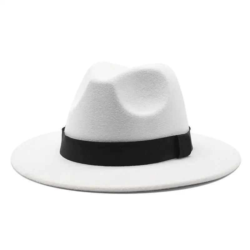 Western Cowboy Formal Hat Womens Classic Wide Brim Floppy Panama Hat Belt Buckle Wool Fedora Hat
